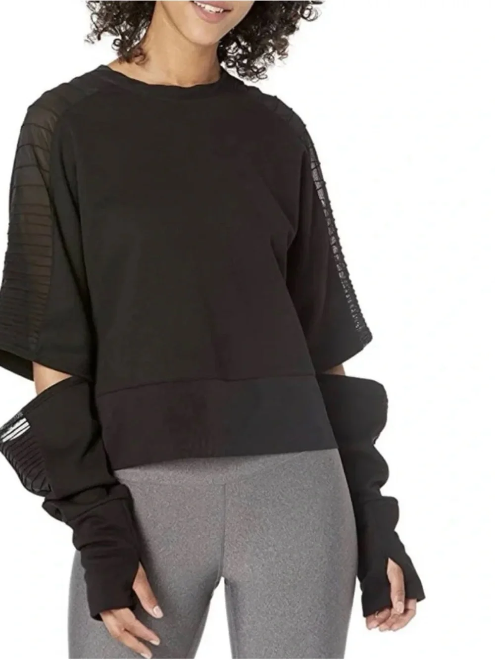 Alo Yoga Womens Trend Long Split Sleeve Top mesh Cropped Large